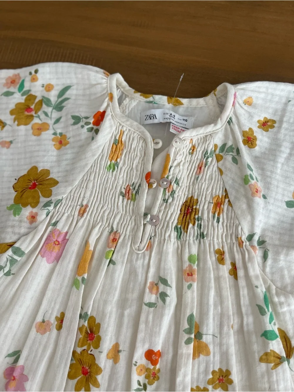 Girls Zara cream summer floral cotton dress with yellow flowers, 4-5yrs NWOT